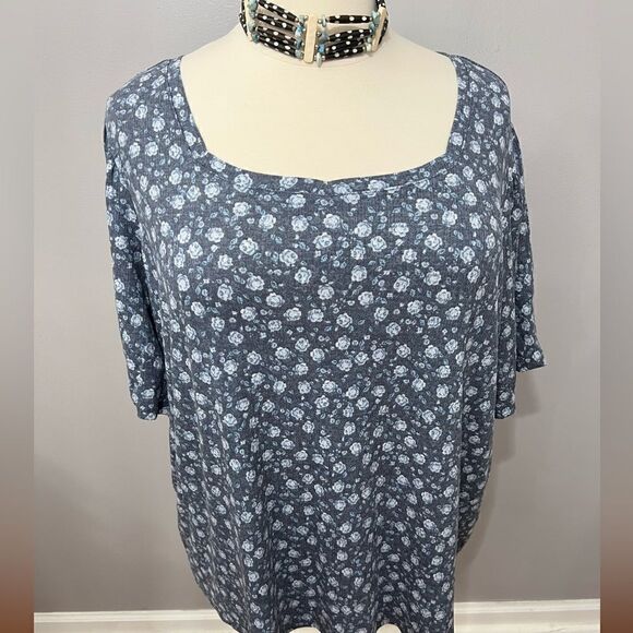 NWT Lauren Conrad Blue‎ Cottagecore Foral Puff Sleeve Top - 4X - Picture 3 of 11